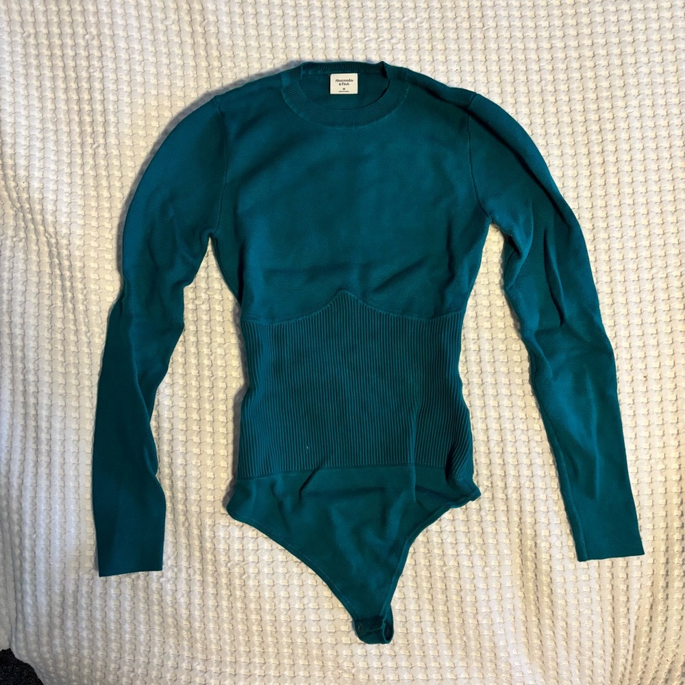 Abercrombie Long Sleeve Fitted Bodysuit Teal - M